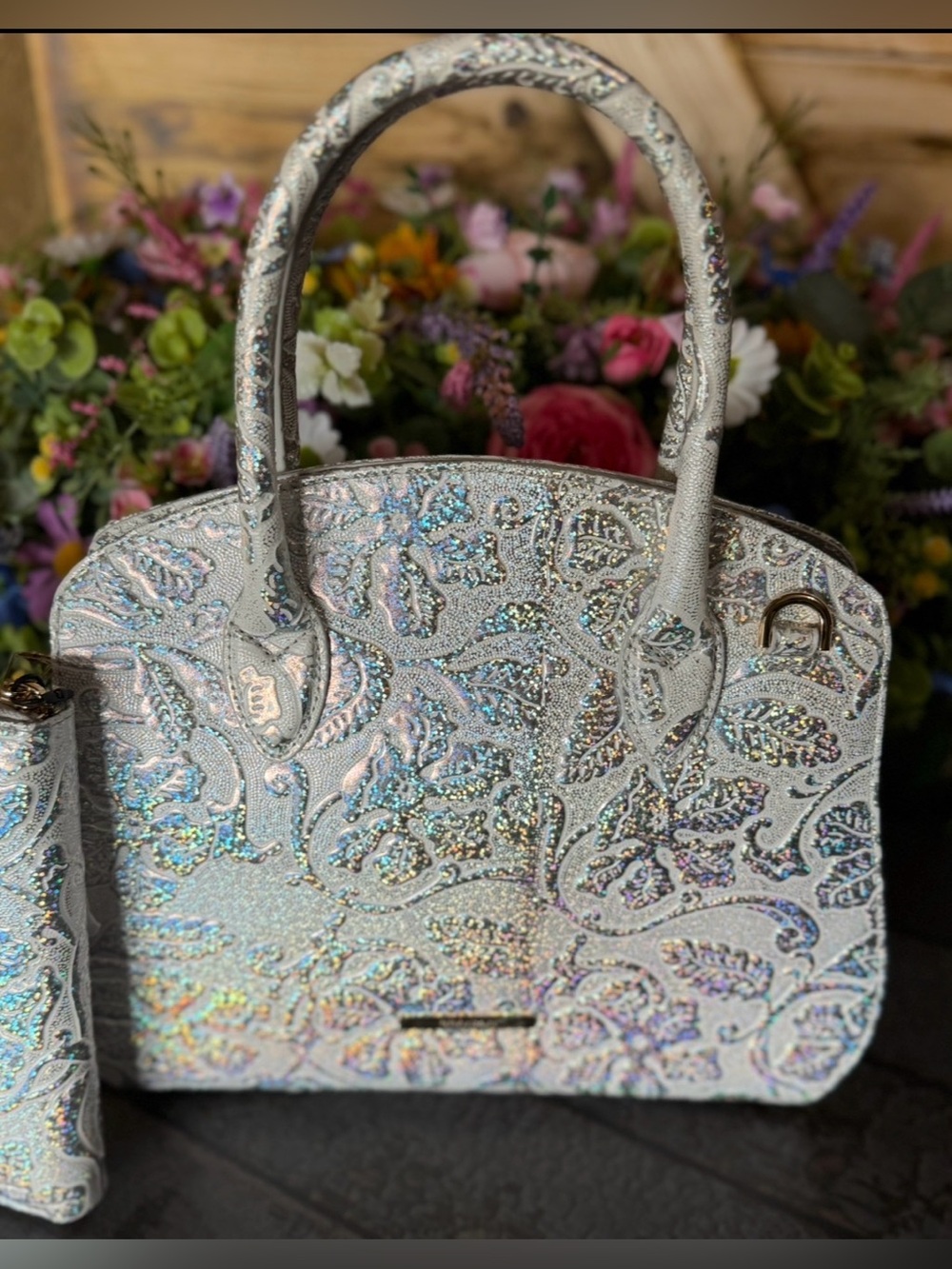 Brahmin Rosetta Chrome Estonia with SURI Wallet SET NWT ONE OF a KIND REFLECTIVE - Picture 2 of 16